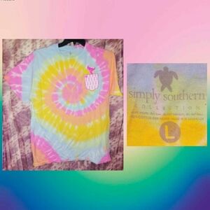 Simply Southern brand Rainbow Multiclr Tie Dye Swirl Soft Knit T-Shirt Sz Large